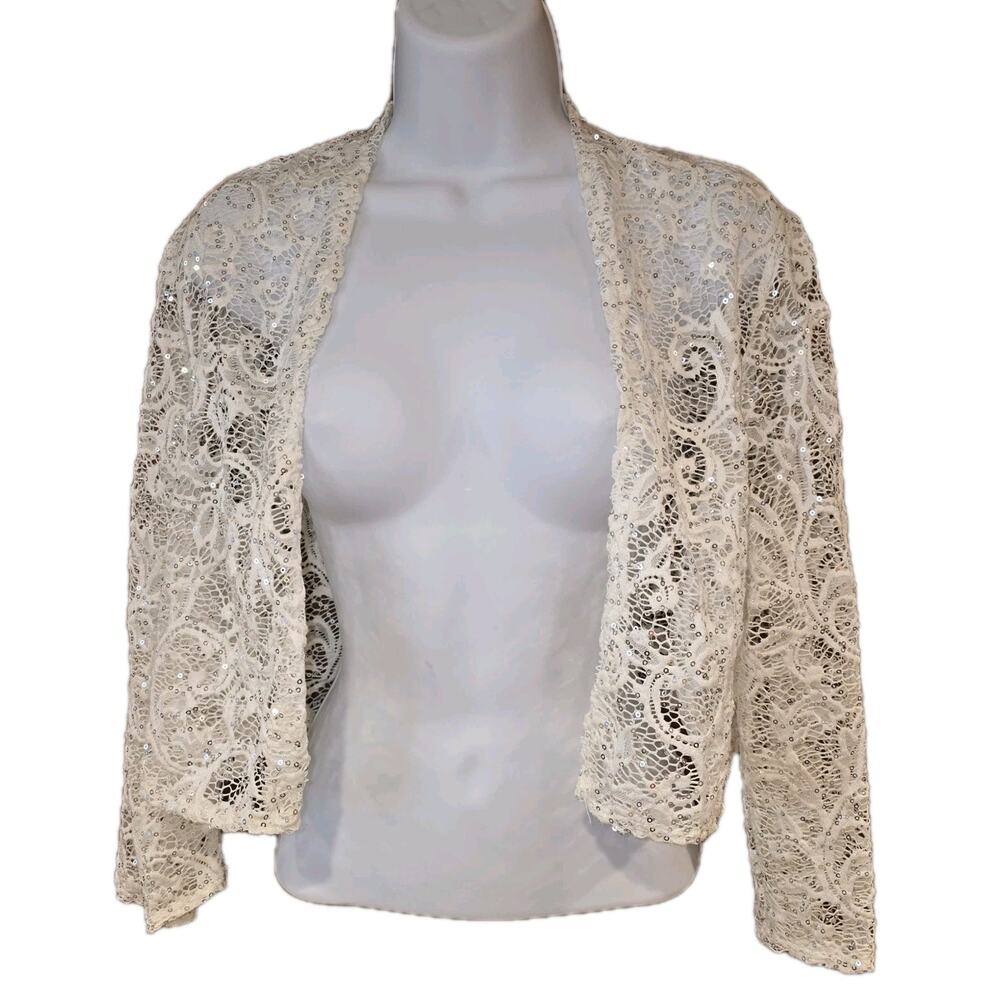 Vntg Y2k R&M Richards Ivory Lace Open Front Cardigan Sz L‎